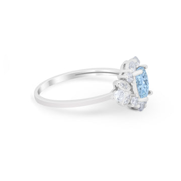 Oval Wedding Ring Vintage Simulated Aquamarine CZ 925 Sterling Silver